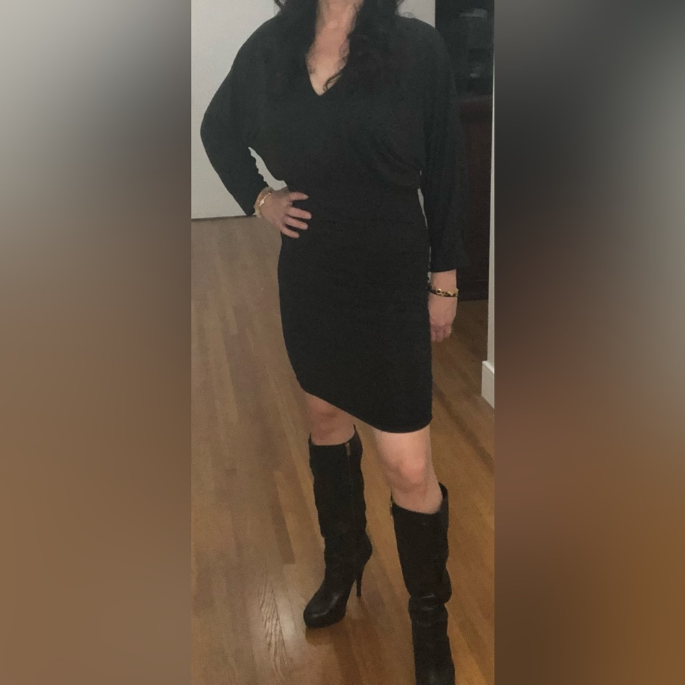 701. Buffalo Black V-neck and dolman-style Long Sleeve Dress